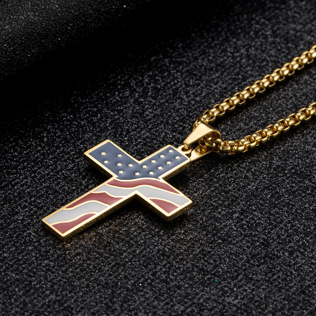 American Flag Cross Necklace | Flag Cross Necklace | ForgeFits